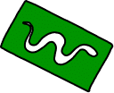 A simple drawing of a green rectangle with a wavy white line running through the centre, resembling a stylised snake.
